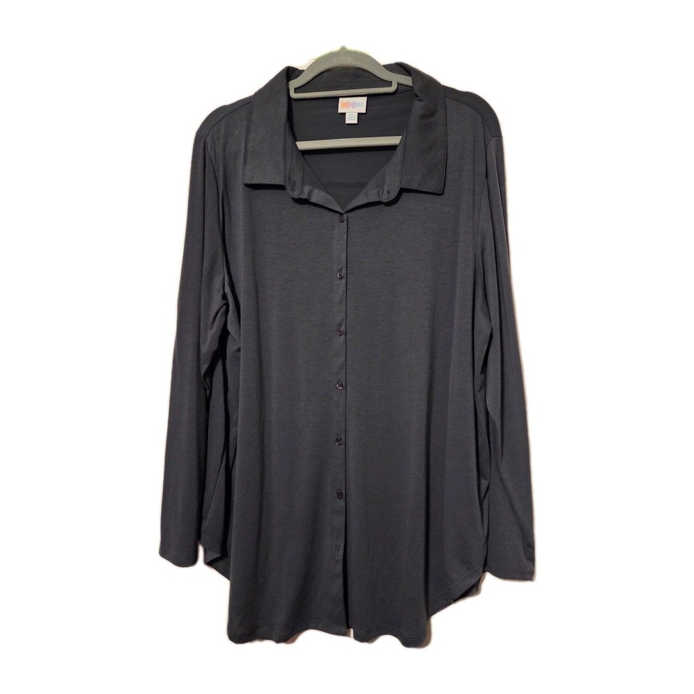 Lularoe 2XL Valentina Button Up Smoke Gray Dark Greyā Long Slleeve Top NWT SOFT